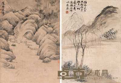吴大澂 邃谷寒潭 柳溪图 立轴 54.5×39cm